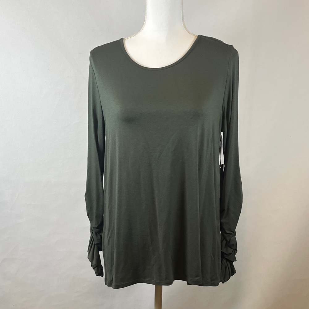 Vince Camuto Ruched Sleeve Knit Top Womens Size M NWT Green